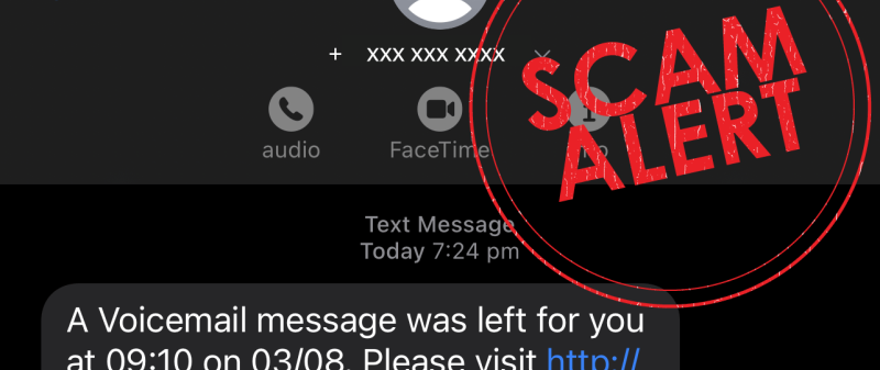 Picture of a mobile phone screen with scam alert wording across it